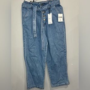 Forever 21 Belted Super High Rise Cropped Wide Leg Denim Jeans Size 6/28 New